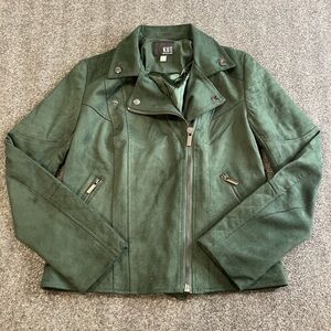 KUT Women’s Forrest Green Zip-up Quiet Luxury Moto Suede-Look Chic Jacket